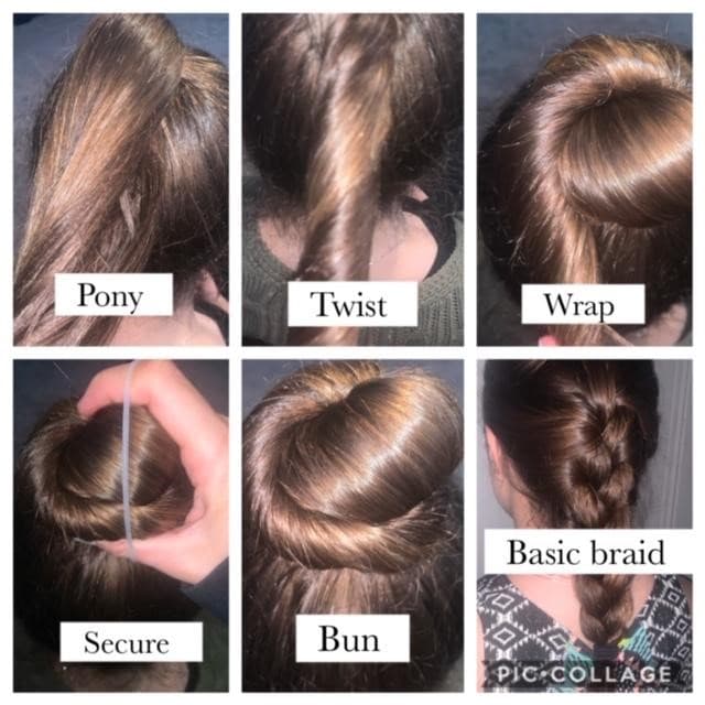 hair braid types - pony, twist, wrap, secure, bun and basic braid
